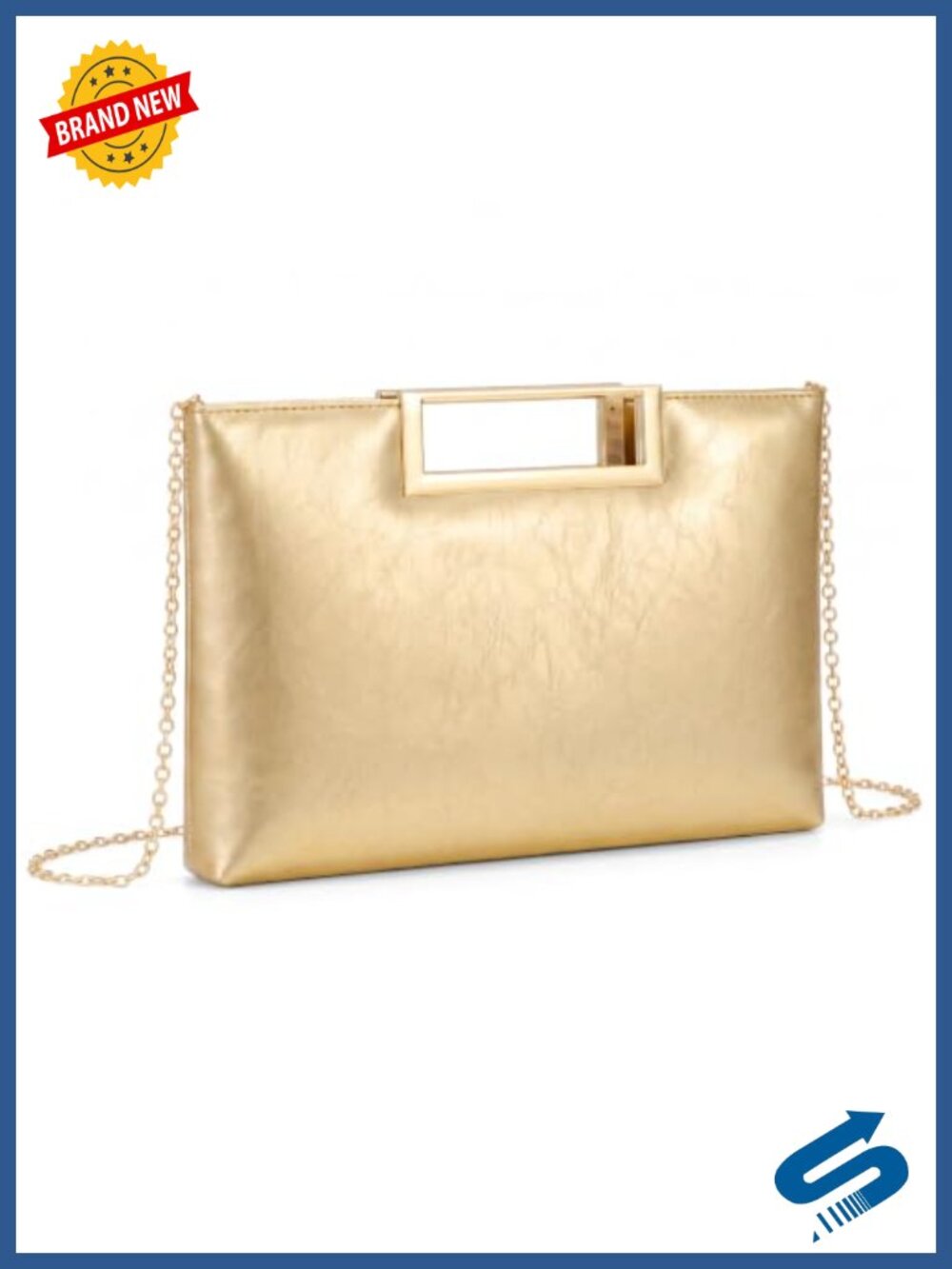 Faux Leather Evening Clutch with Detachable Chain & Top Handle